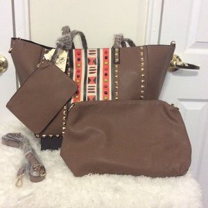 Bohemian Tan Leather 4 Pc Tote Set